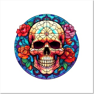 Stained Glass Floral Skull #8 Posters and Art